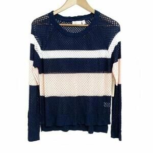 NWT RD STYLE Pink Navy White Striped Lightweight Sweater Sheer Open Knit Top XL
